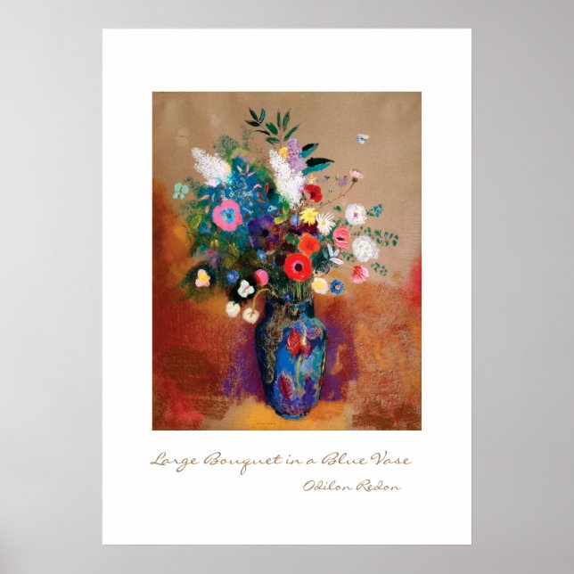 Grosses Bouquet in einer blauen Vase von Odilon Re Poster (Vorne)