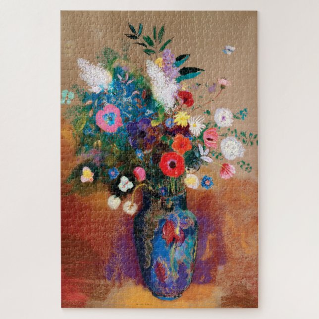 Grosses Bouquet in einer blauen Vase von Odilon Re Puzzle (Vertikal)