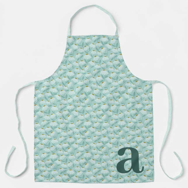 Großes Buchstabenmonogramm Teal Blau Blumenmuster Schürze (Vorderseite)