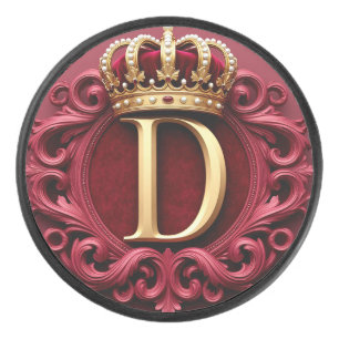 Großes D-Monogramm auf rotem Samt Eishockey Puck