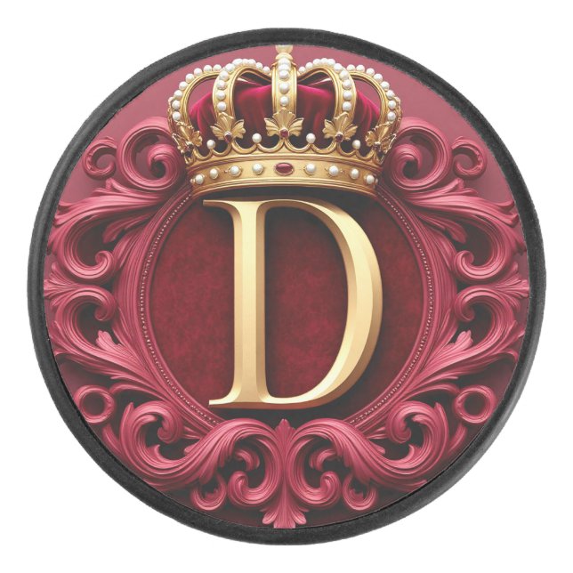 Großes D-Monogramm auf rotem Samt Eishockey Puck (Vorderseite)