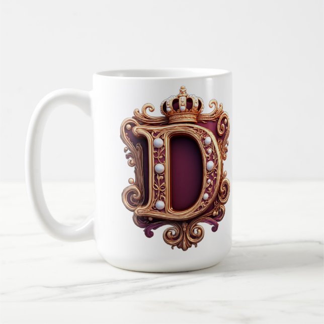 Großes D-Monogramm auf rotem Samt Kaffeetasse (Links)
