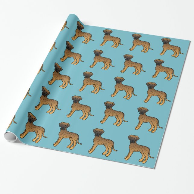Großes Dan-Dog-Muster auf blau Geschenkpapier (Ungerollt)