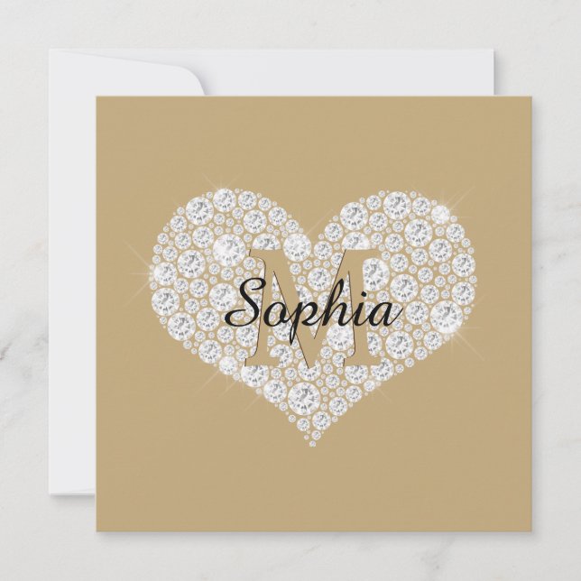 Grosses Diamantherz, Goldmonogramm, Skriptname Dankeskarte (Vorderseite)
