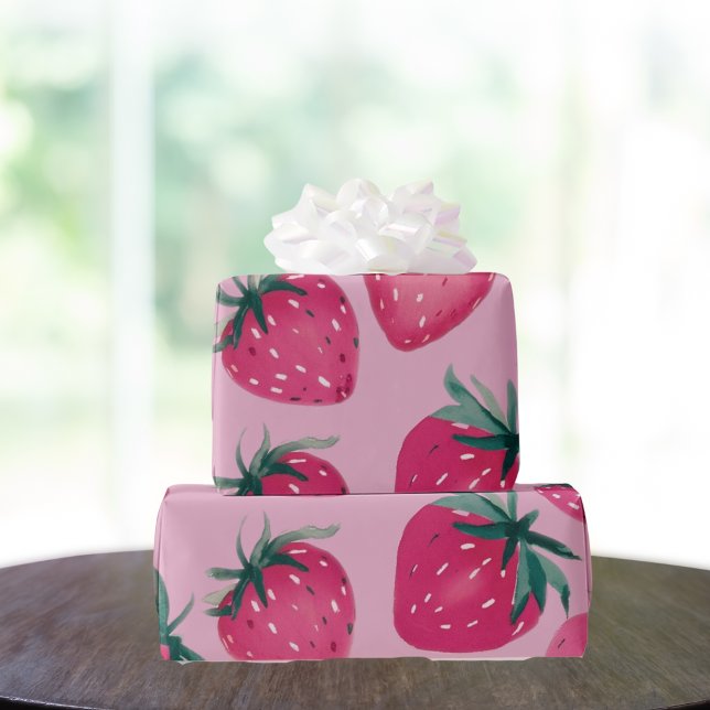 Grosses Druck Erdbeerpackung Erdbeeren in Rosa Geschenkpapier (Von Creator hochgeladen)
