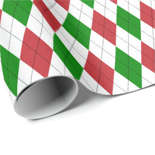 Großes Dunkelrot, Grün und Weiß Argyle Geschenkpapier