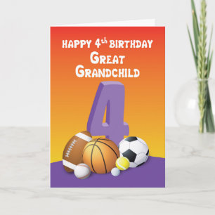 Großes Enkelkind, Mädchen 4. Geburtstag Sportbälle Karte