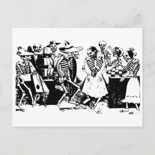Großes Fandango-Skelette tanzen Mexiko Vintage Postkarte