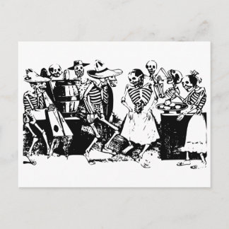 Großes Fandango-Skelette tanzen Mexiko Vintage Postkarte