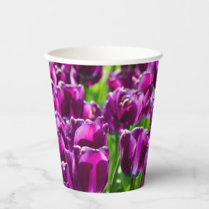 Grosses Feld lila Tulpen Pappbecher