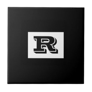 Großes fettes schwarzes umrandetes Monogramm, Schw Fliese