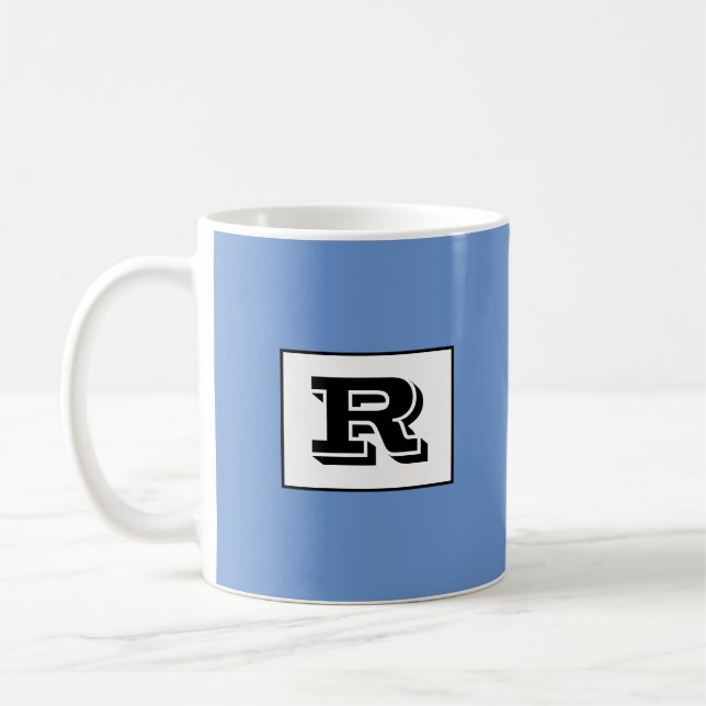 Großes fettes umrandetes schwarzes Monogramm, Blau Kaffeetasse (Links)