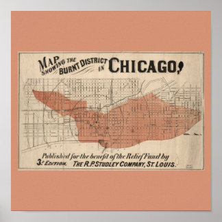 Großes Feuer auf der Karte von Chicago Poster