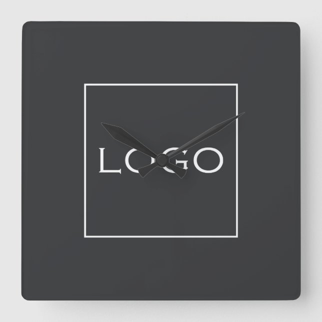Großes Firmenlogo Holzkohle Quadratische Wanduhr (Vorderseite)