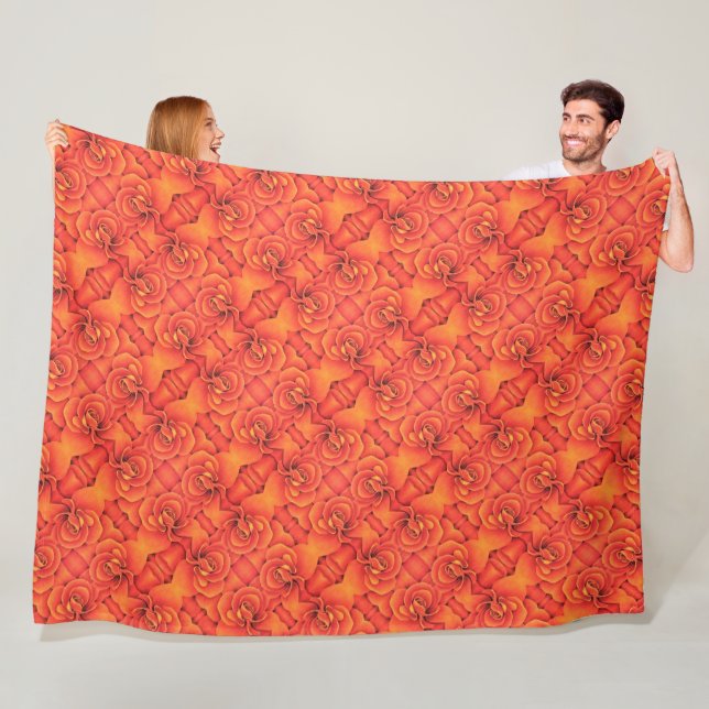 Grosses Fleece Blanket Orange Begonia Muster (Beispiel)