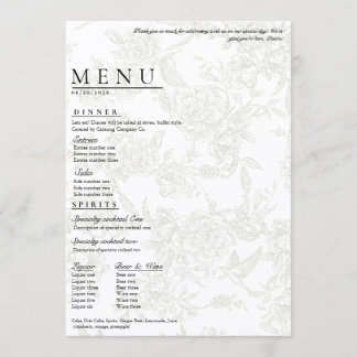 Großes florales Hochzeitsmenü Menükarte
