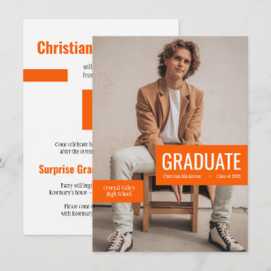 Großes Foto mit orangefarbenen Blöcken zur Graduie Einladung