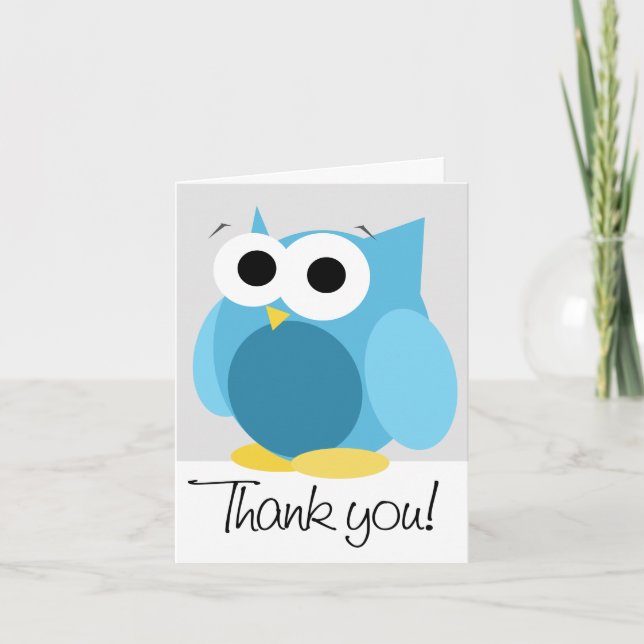 Grosses Funny Blue Owl "Danke schön" Note Card Dankeskarte (Vorderseite)