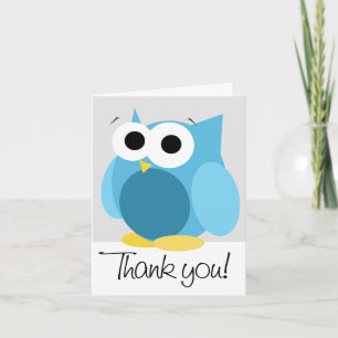 Grosses Funny Blue Owl "Danke schön" Note Card Dankeskarte