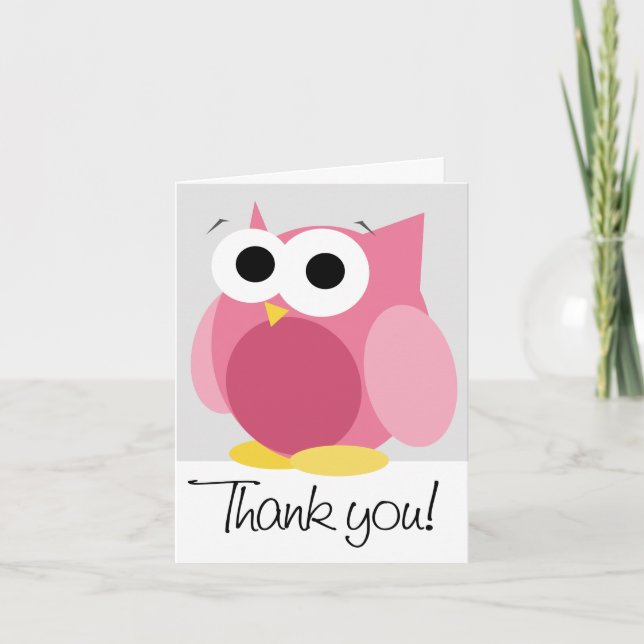 Grosses Funny Pink Owl "Danke schön" Note Card Dankeskarte (Vorderseite)
