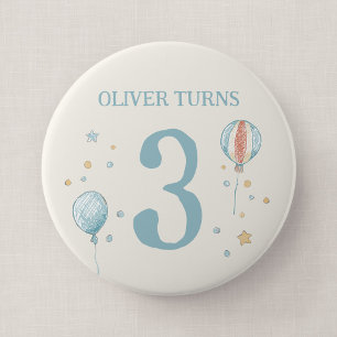 Großes Geburtstagsabzeichen mit Luftballon und Ste Button