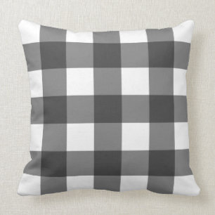 Großes Gingham-Muster - Monochrom Kissen