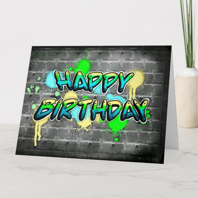 Großes Glück zum Geburtstag | Graffiti-Textkarte Karte (Vorderseite)