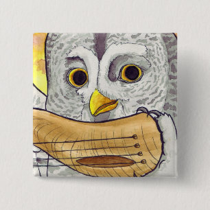 Großes Grau-Eule Hornlute Knopf Button