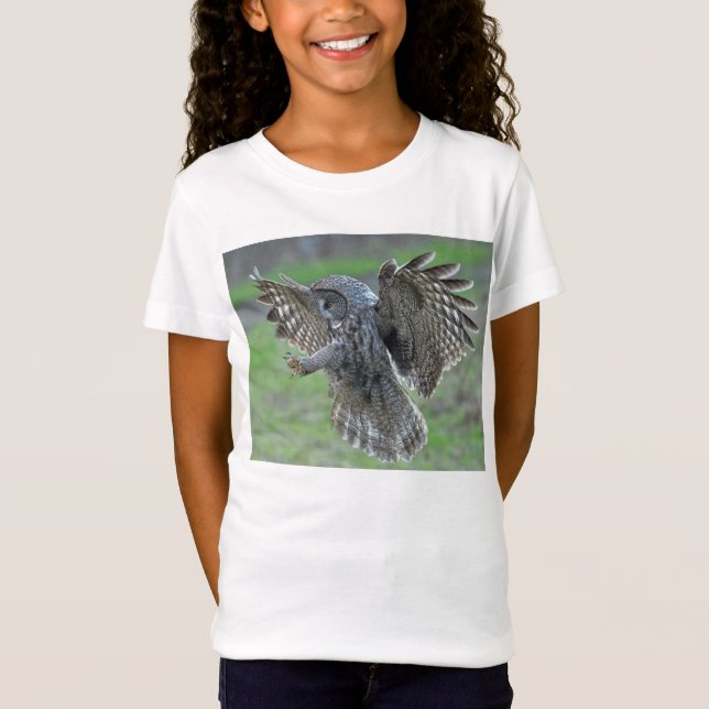 Großes Grau-Eule ~ Landung T-Shirt (Vorderseite)
