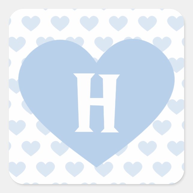Grosses hellblaues Herz - Monogramm Quadratischer Aufkleber (Vorderseite)