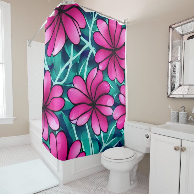 Grosses, hellrosa Blume Muster Duschvorhang (Beispiel)