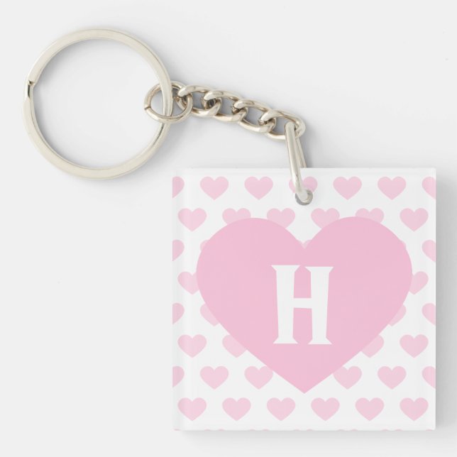 Großes hellrosa Herz - Monogramm Schlüsselanhänger (Vorderseite)