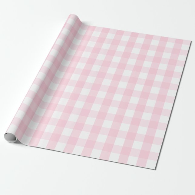Großes hellrosa und weißes Gingham-Packpapier Geschenkpapier (Ungerollt)