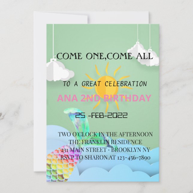 Großes Himmelsdesign und Meerjungfrauen für Ihre P Einladung (Vorderseite)