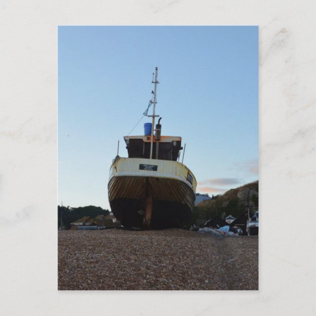 Grosses Holzfischboot Postkarte (Vorderseite)