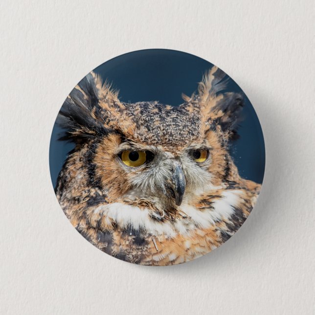 Großes Horned Owl Portrait Button (Vorderseite)