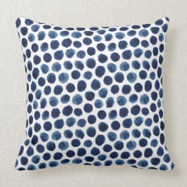 Großes Indigo/blaues Aquarell-Tupfen-Muster Kissen