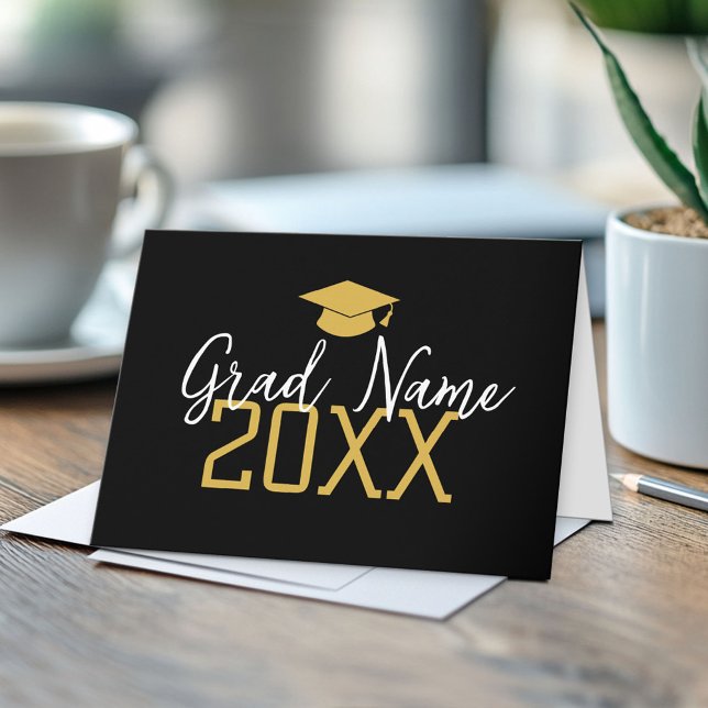 Grosses Jahr - Name und Obergrenze - Schwarzer Abs Karte (Custom Graduation Note Card)