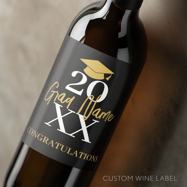 Grosses Jahr - Name und Obergrenze - Schwarzer Abs Weinetikett (Custom Graduation Wine Label - Celebrate the Graduate!)