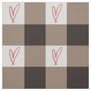 Großes Kakao-Herz-Gingham - Baumwoll-Twill-Stoff Stoff