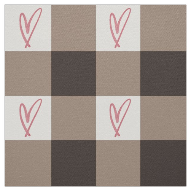 Großes Kakao-Herz-Gingham - Baumwoll-Twill-Stoff Stoff (Muster)