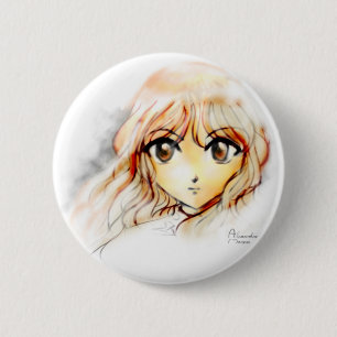 Großes kawaii Augen der Manga Anime-Mädchenskizze Button