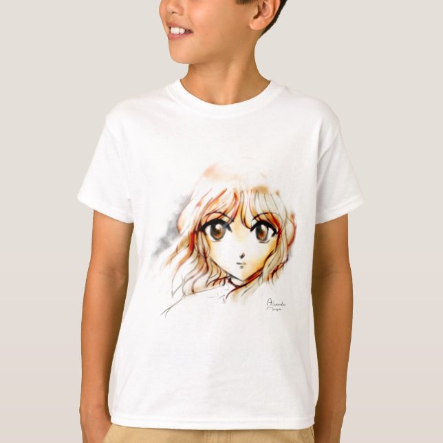 Großes kawaii Augen der Manga Anime-Mädchenskizze T-Shirt (Vorderseite)