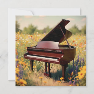 Großes Klavier auf einem Blumenfeld Einladung