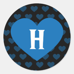 Grosses Kobalt blaues Herz und schwarzer Hintergru Runder Aufkleber