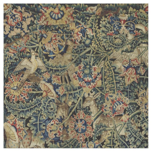 Grosses Leaf Verdure & Animals Renaissance Tapesta Stoff (Nahaufnahme)