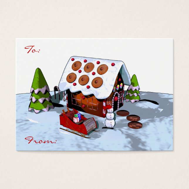 Großes Lebkuchenhaus Weihnachtsgeschenk Tag (Vorderseite)