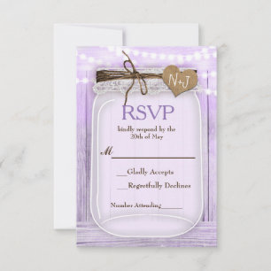 Großes Mason-Glas & Lichter Lila Violett RSVP Karte