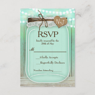Großes Mason-Glas & Lichter Mint Rustikale Hochzei RSVP Karte