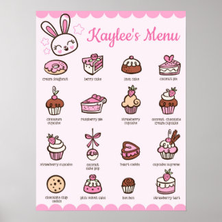 Großes Menu Kawaii Bäckerei Poster mit Ihrem Namen